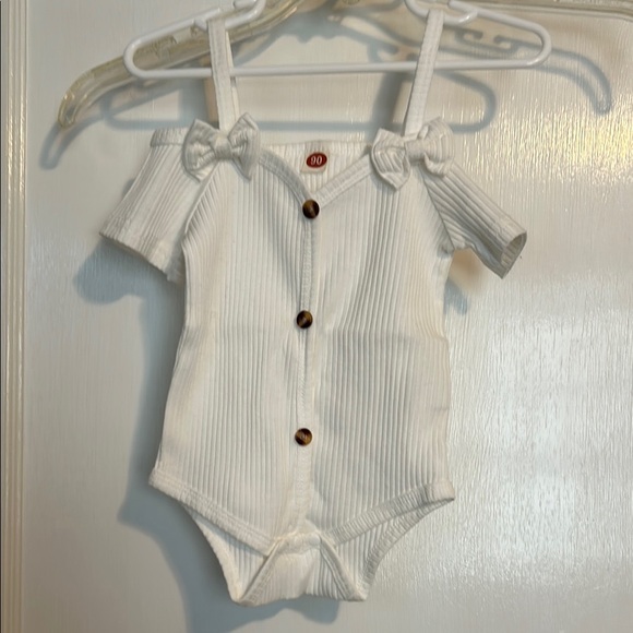 White Ribbed Off-Shoulder Onsie - Picture 1 of 1